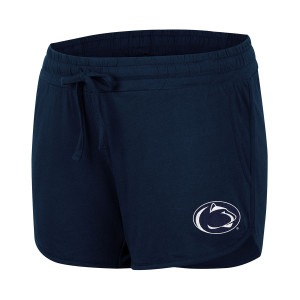 navy women's shorts with drawcord waist and Penn State Athletic Logo on left thigh